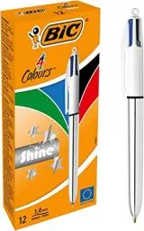 Produktbild: BIC 4 Farben Kugelschreiber Set 4 Colours Shine, in Silber, 12er Pack, Ideal für das Büro, das Home Office oder die Schule