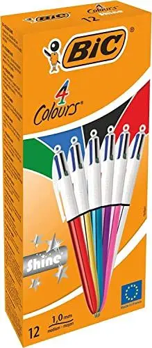 Produktbild: BIC 4 Farben Kugelschreiber Set 4 Colours Shine, in verschiedenen Farben, 12er Pack, Ideal für das Büro, das Home Office oder die Schule