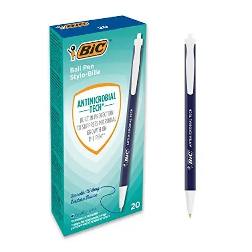 Produktbild: BIC 500462 Kugelschreiber Antimicrobial Tech, Stifte in Blau, Strichstärke 0.4 mm, 20er Pack, Ideal als Krankenschwester Zubehör