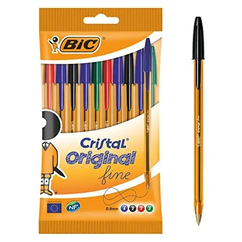 Produktbild: BIC 872723 Kugelschreiber Cristal Original fine im 10er Set – Blau, Schwarz, Rot, Grün