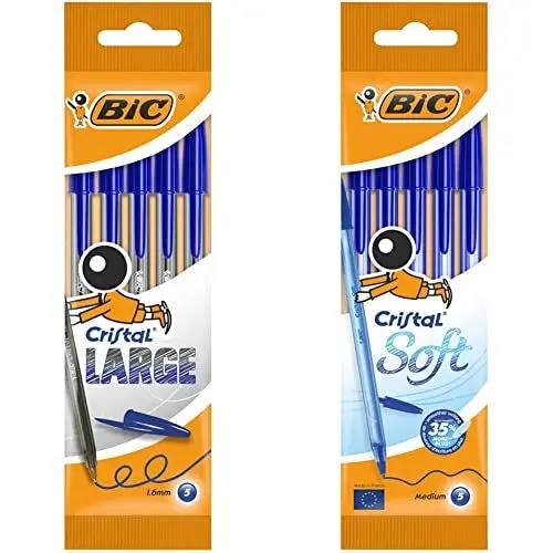 Produktbild: BIC Cristal Large Kugelschreiber, 5 Stück blau & Kugelschreiber Cristal Soft (0.35 mm) Beutel à 4 Stück, blau