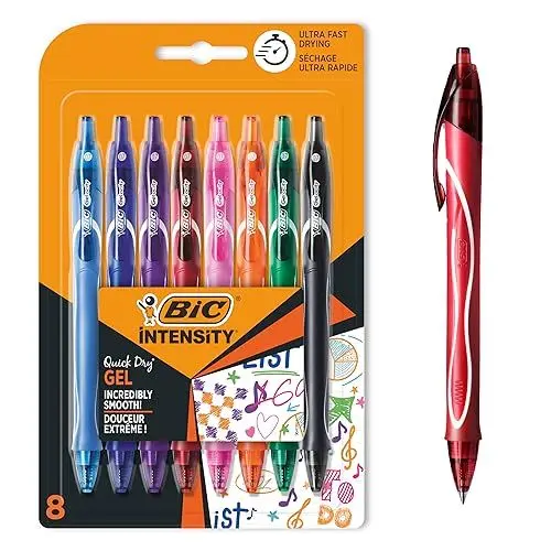 Produktbild: BIC Gel-ocity Quick Dry Tintenroller, Gelstifte in 8 verschiedenen Farben, Strichstärke Medium, mit gummierter Griff-Fläche