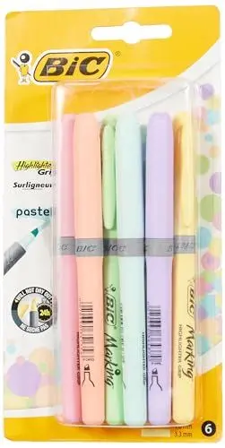 Produktbild: BIC Highlighter Grip Pastellmarker mit abgeschrägter Spitze, mehrfarbig, 1 Stück (6er Pack)
