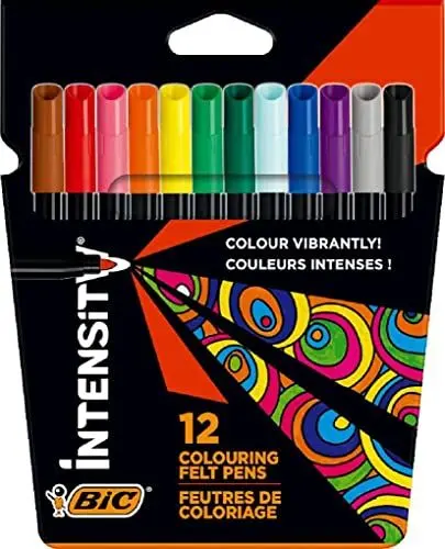Produktbild: BIC Intensity Filzstifte, zum Malen für Erwachsene und Kinder, in 12 auswaschbaren Farben, mit stabiler Spitze, im Karton Etui