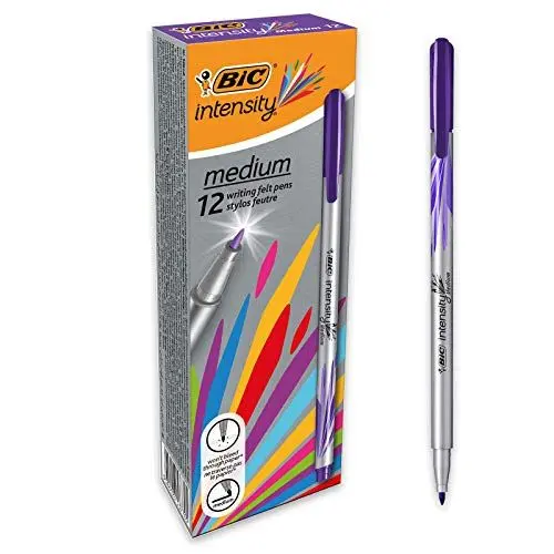 Produktbild: BIC Intensity Fineliner, Filzstifte Set mit 12 Stiften in Lila, mit mittlerer Spitze, Ideal für das Büro, das Home Office oder die Schule