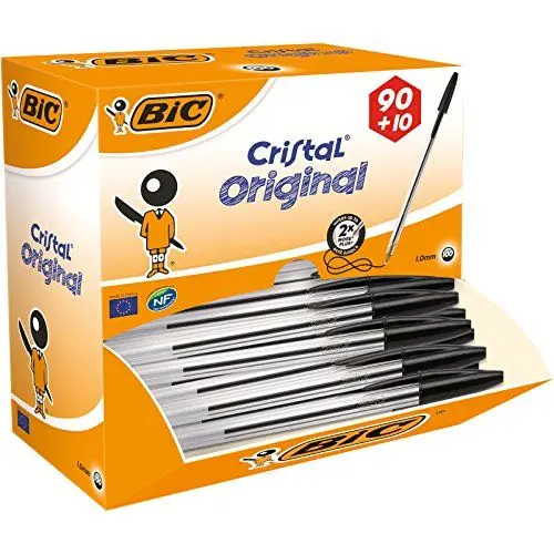 Produktbild: BIC Kugelschreiber Cristal Original, in Schwarz, Strichstärke 0,4 mm, 100er Pack, Ideal für das Büro, das Home Office oder die Schule