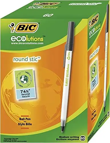 Produktbild: BIC Kugelschreiber ECOlutions Round Stic, in Schwarz, Strichstärke 0,4 mm, 60er Pack, Ideal für das Büro, das Home Office oder die Schule