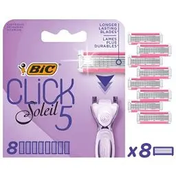 Produktbild: BIC Rasierklingen für Damen Rasierer Click 5 Soleil Sensitive, 8er Nachfüllpack für den pflegenden Nassrasierer mit 5 Klingen