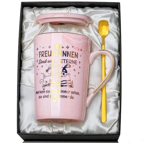 Produktbild: Biching Geschenke für Freundin Beste Freundin Geschenke Personalisierte Weihnachten Geschenke für Beste Freundin Einzigartige Geschenkideen für Freundin Tasse Mit Exquisiter Geschenkbox Rosa 14oz