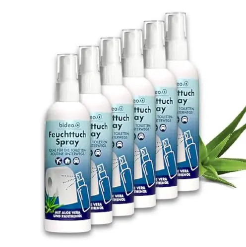 Produktbild: bideo® Feuchttuchspray 100ml - Hygienische Reinigung mit nur einem Sprühstoß auf das Toilettenpapier, (umweltfreundliche Alternative für Feuchttücher) erfrischend & pflegend (100ml – 6er Set)