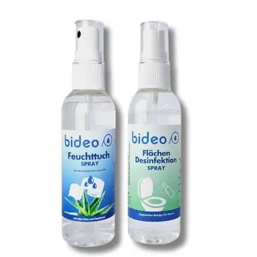 Produktbild: bideo® Reise Hygiene Set bestehend aus 1x 50ml Feuchttuchspray mit Aloe Vera und Panthenol sowie 1x 50ml Desinfektionsspray alkoholfrei - gepflegte Sauberkeit auch unterwegs, Reise Zubehör (3)