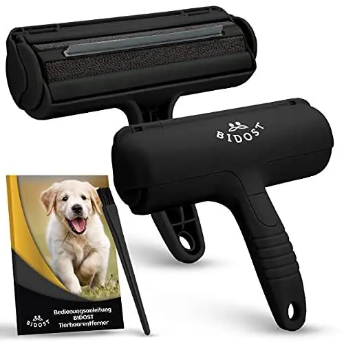 Produktbild: BIDOST Tierhaarentferner & Wiederverwendbare Fusselrolle für Tierhaare - Perfekt zum Entfernen von Katzen- & Hundehaaren - Wunderbürste für Teppich, Sofa, Kratzbaum und Bett - schwarz
