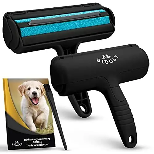 Produktbild: BIDOST Tierhaarentferner & Wiederverwendbare Fusselrolle für Tierhaare - Perfekt zum Entfernen von Katzen- & Hundehaaren - Wunderbürste für Teppich, Sofa, Kratzbaum und Bett - schwarz blau