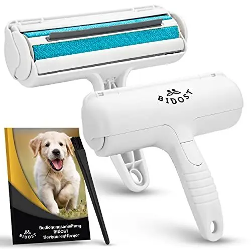 Produktbild: BIDOST Tierhaarentferner & Wiederverwendbare Fusselrolle für Tierhaare - Perfekt zum Entfernen von Katzen- & Hundehaaren - Wunderbürste für Teppich, Sofa, Kratzbaum und Bett - weiß blau