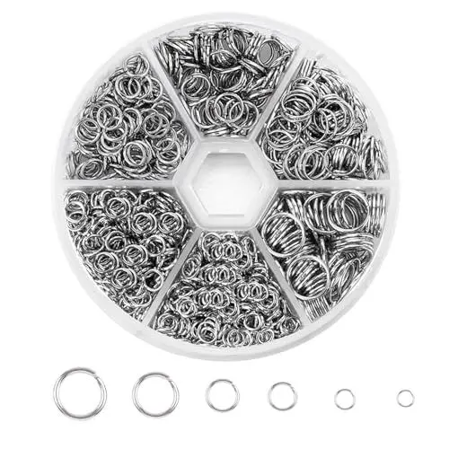 Produktbild: Biegeringe Silber 1390 Stück Offene Biegeringe Sprungringe Schmuckherstellung Sprung Ringe Metall Offene Ringe Spaltringe Silber Größe 6