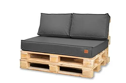 Produktbild: Bielik Palettenkissen Set für Palettenmöbel 120 x 80, Wasserdicht Europaletten Sitzkissen Made in EU, Palettensofa Outdoor Komplett in Farbe: Dunkelgrau (Sitz+2 Kissen, Dunkelgrau)