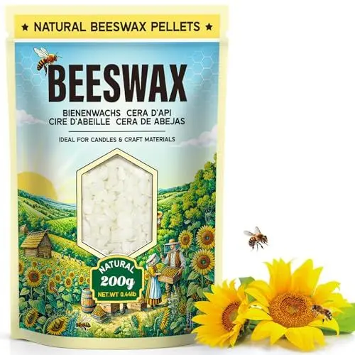 Produktbild: Bienenwachs Pastillen 200G/908G/2.2KG - Natürliches Weißes Bienenwachs für Kerzenherstellung, Bienenwachs für Kosmetik und Hautpflege - Bienenwachs für DIY-Projekte(200G)