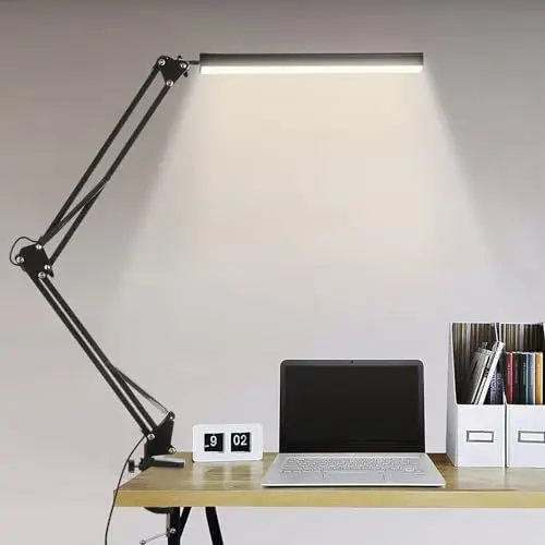 Produktbild: BIENSER Schreibtisch Lamp, Schreibtischlampe LED Klemmbar, 1100LM Schwenkarm Architektenlampe, Büro Tischlampe mit 3 Farb und 10 Helligkeitsstufen, Augenschutz Klemmlampe, Memory-Funktion