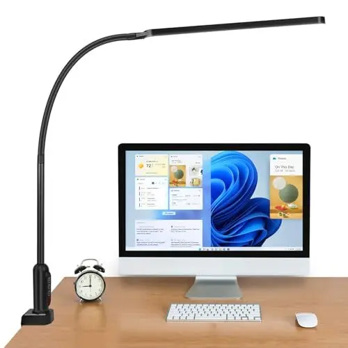 Produktbild: BIENSER Schreibtischlampe LED, Tischlampe mit Klemme - Flexibler Schwanenhals, Bürolampe Architektenlampe Arbeitsleuchte, 11 Helligkeitsstufen X 5 Farben Dimmbar Augenschutz, Speicherfunktion, Schwarz