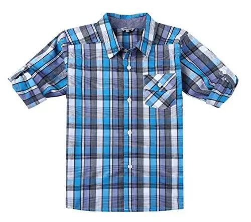 Produktbild: BIENZOE Jungen Baumwolle Plaid Aufrollen Hemd Blau/Marine Größe 13/14