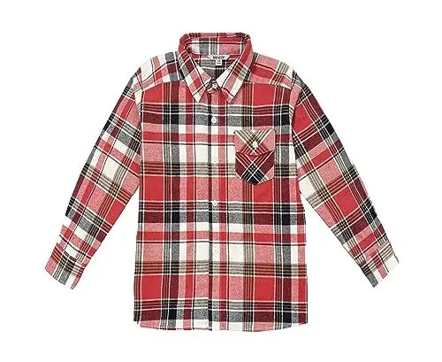 Produktbild: BIENZOE Jungen Warmer Flanell-Knopf Unten Langarmshirts Hemd Rot Kollegial 13/14