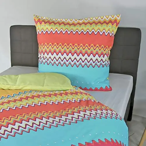 Produktbild: Mako-Satin Bettwäsche Dessin 6008 mandarine 03, 135x200 cm + 80x80 cm, Designed in Germany