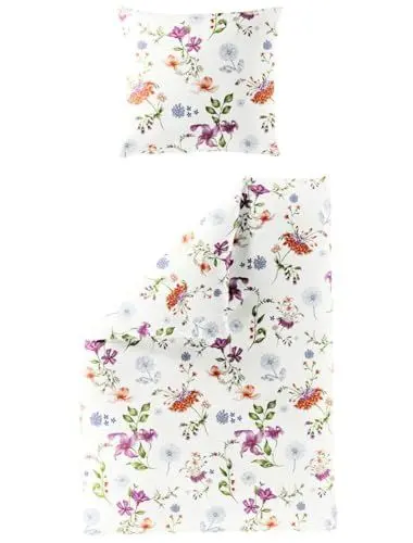 Produktbild: Bierbaum Biber Winter Kuschel Bettwäsche 2 TLG. 135x200cm 155x220cm Blütenpracht Bunt/Offwhite Warm Blumen, Größe:135x200cm Bettwäsche