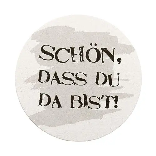 Produktbild: Sovie HORECA Bierdeckel aus Filzpappe Schön DASS du da bist mit grauen Hintergrund 100 Stück 107mm