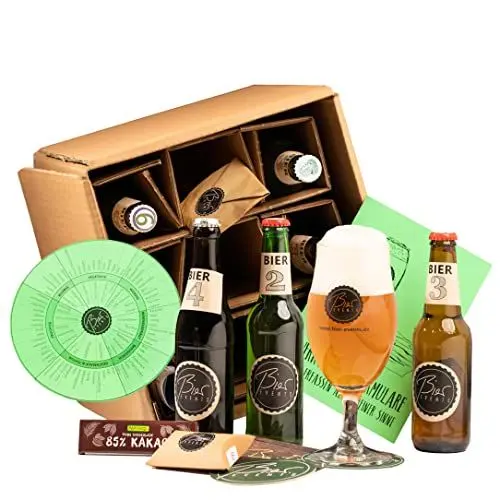 Produktbild: BIERTASTING für zuhause: Verkostung inkl. Begleitvideos vom Sommelier, Tasting-Glas, Web-App, Schokolade, Aromarad, 6 exklusive Biersorten uvm. Top Geschenkidee für Männer & Bier Fans (Für 1 Pers.)
