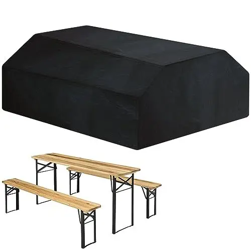 Produktbild: BUJUYUXU Bierzeltgarnitur Abdeckung, Wasserdicht 420D Oxford Stoff Schutzhülle Biertisch Abdeckplane mit Schnalle (180*120*75cm), windfest, reißfest, wasserabweisend, für Bierzeltgarnitur