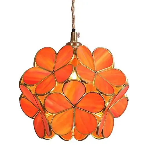 Produktbild: Bieye L30749 Petals Deckenpendelleuchte im Tiffany-Stil aus Buntglas mit 20 cm breitem Lampenschirm (Orange, 8