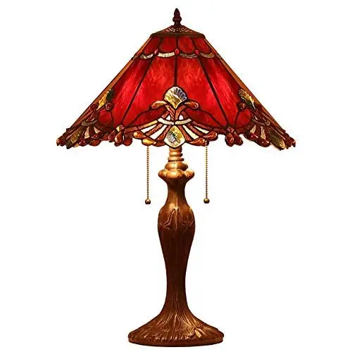 Produktbild: Bieye L30024US Tiffany-Stil Glasmalerei Barock Tischlampe mit 17 Zoll breiten Lampenschirm und Metallfuß, 26-Zoll groß, rot