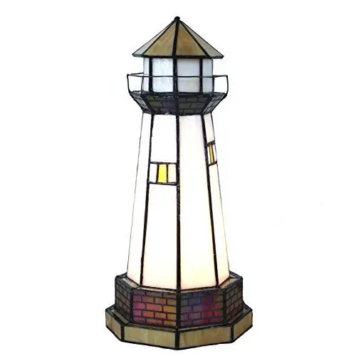 Produktbild: Bieye L30626 Leuchtturm, Tiffany-Stil, Buntglas-Akzent-Tischlampe, Nachtlicht für Heimdekoration, 15,2 cm B x 30,5 cm H