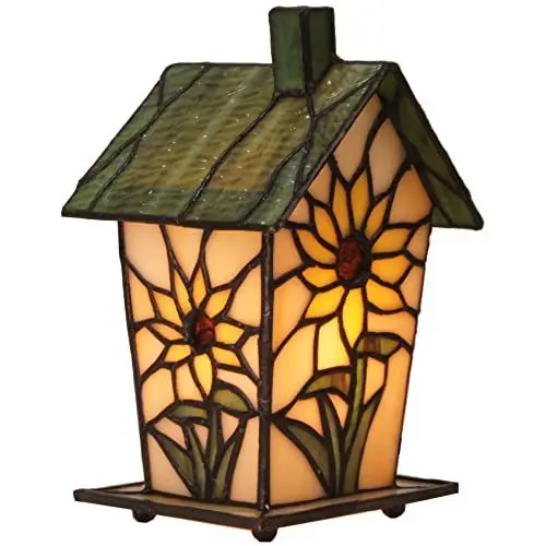 Produktbild: Bieye L30781 Vogelhaus-Tischlampe im Tiffany-Stil, Buntglas, 17,8 cm hoch (Sonnenblume)