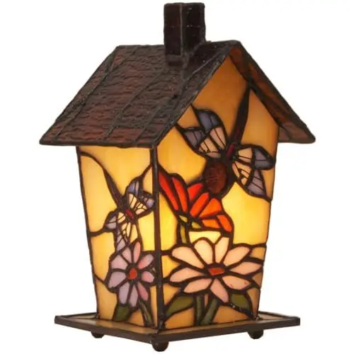 Produktbild: Bieye L30782 Birdhouse Tiffany-Stil Buntglas Tischlampe Nachtlicht, 17,8 cm hoch (Libelle)