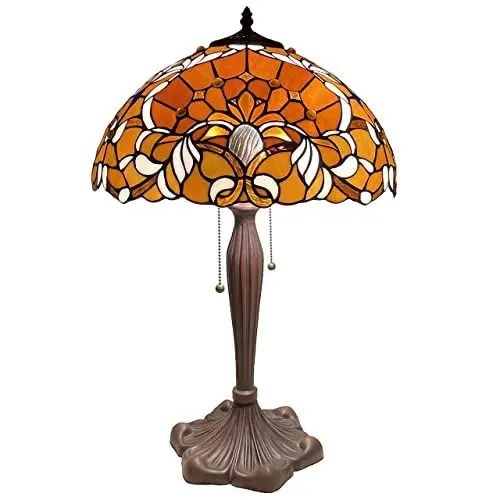 Produktbild: Bieye L30789 Barock-Tischlampe aus Buntglas im Tiffany-Stil für Heimdekoration, 16 x 24 Zoll, Orange