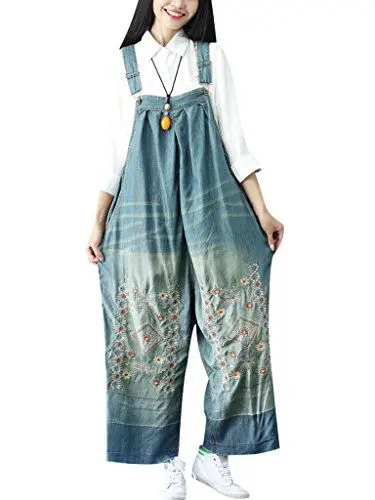Produktbild: Bigassets Damen Gedruckt Denim Latzhose Weite Leg Overalls Style 2