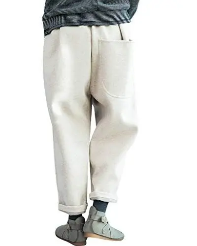Produktbild: Bigassets Damen Lose Dick warm Elastische Taille Haremshose Beiläufig Wollhose Beige