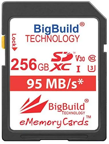 Produktbild: BigBuild Technology 256GB UHS-I U3 95MB/s Speicherkarte für Canon EOS 1200D, 1300D, 2000D, 200D, 4000D, 5DS, 5DS R, 77D, 800D, 80D, 9000D, 5D Mark IV, 6D Mark II, M100, M3, M5, M50, M6, R Kamera