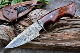 Produktbild: BIGCAT ROAR 25.4 cm Handgefertigtes Damaskus-Jagdmesser mit Lederscheide - Ideal zum Häuten, Camping, Outdoor - EDC Fixed Blade Messer mit Walnussholzgriff - Predator Hunter