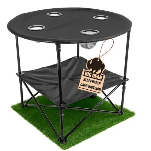 Produktbild: BigDean Campingtisch faltbar 4 Getränkehalter 2fache Ablage Camping Tisch Campingtisch klein inkl. Tragetasche