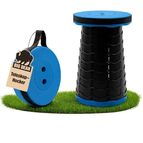 Produktbild: BigDean Teleskophocker 100kg blau Hocker klappbar Campinghocker faltbar Falthocker Camping Hocker faltbar
