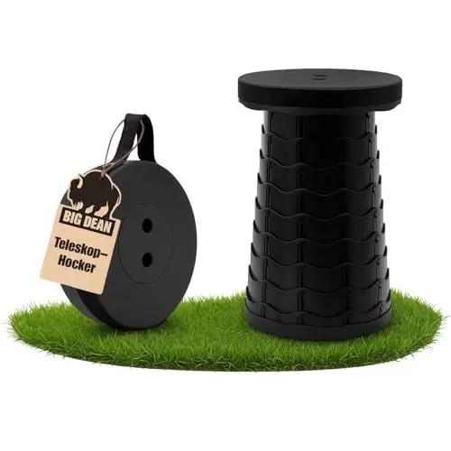 Produktbild: BigDean Teleskophocker 100kg schwarz Hocker klappbar Campinghocker faltbar Falthocker