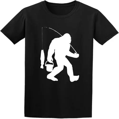 Produktbild: Bigfoot Fishing Funny Sasquatch and Fish Graphic Top Printed Mens T-Shirt Black L
