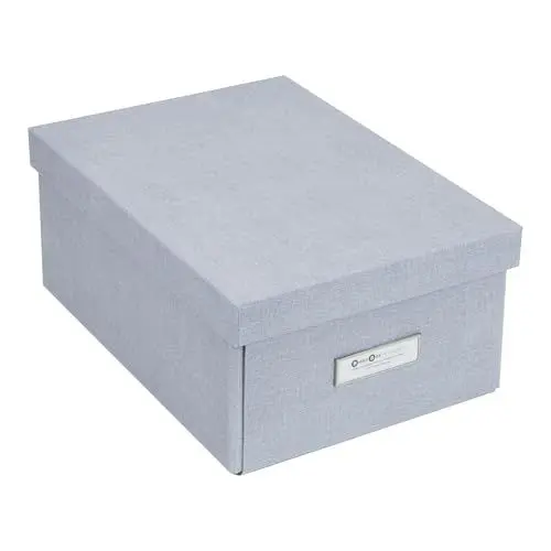 Produktbild: BIGSO KARIN kleine Aufbewahrungsbox mit Deckel – stabiler Organizer aus Faserplatte und Papier in Leinenoptik – praktische Faltbox mit Etikettenrahmen für extra Stauraum – hellgrau