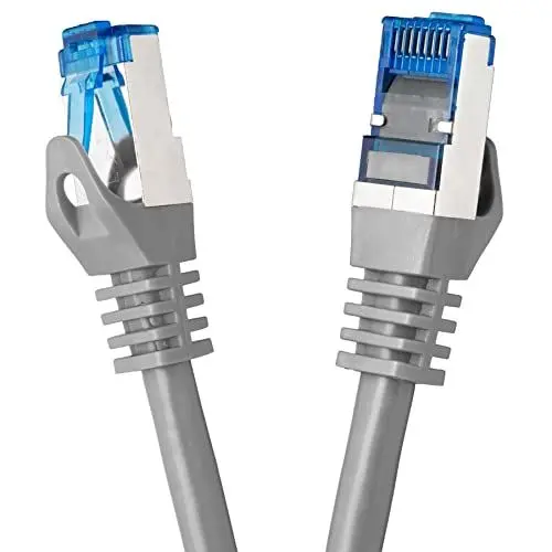 Produktbild: BIGtec 1m CAT.7 LAN Ethernet Kabel Netzwerkkabel Patchkabel Gigabit Patch DSL grau Kupferkabel doppelt geschirmt RJ45 Stecker Cat7 S/FTP PIMF kompatibel PS5 Netzwerk Switch DSL Router Modem