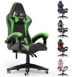 Produktbild: bigzzia Gaming Stuhl Ergonomisch - Gamer Stühle mit Lendenkissen + Kopfstütze Gaming Chair Höhenverstellbar Bürostuhl Computerstuhl für Erwachsene Mädchen Junge (Green)