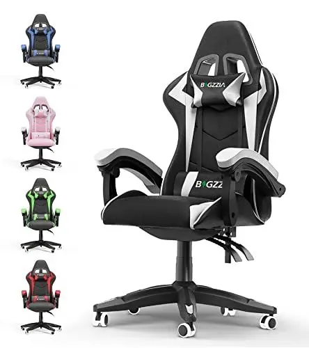 Produktbild: bigzzia Gaming Stuhl Ergonomisch - Gamer Stühle mit Lendenkissen + Kopfstütze Gaming Chair Höhenverstellbar Bürostuhl Computerstuhl für Erwachsene Mädchen Junge, Schwarz-Weiß