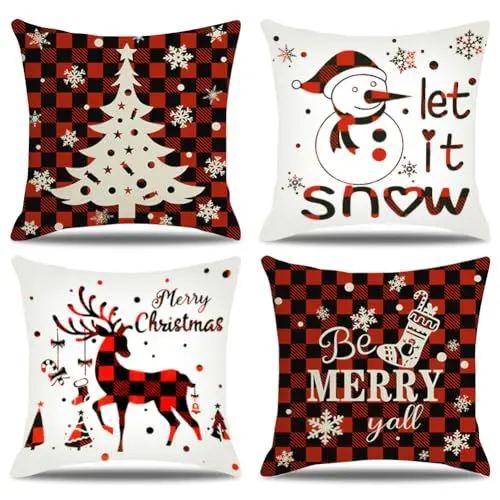Produktbild: BIHEE Weihnachten Kissenbezug 45x45 cm Dekokissen Kissenbezüge 4er Set Weihnachtsdekoration Kissenbezug Kissenhülle für Sofa Schlafzimmer Garten Outdoor