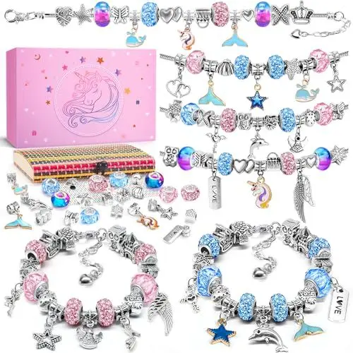 Produktbild: BIIB Einhorn Geschenke für Mädchen, Einschulung Geschenk Bastelset ab 6 Jahre, Armbänder Selber Machen, Adventskalender Füllung Weihnachtsgeschenke für Kinder Ostergeschenke